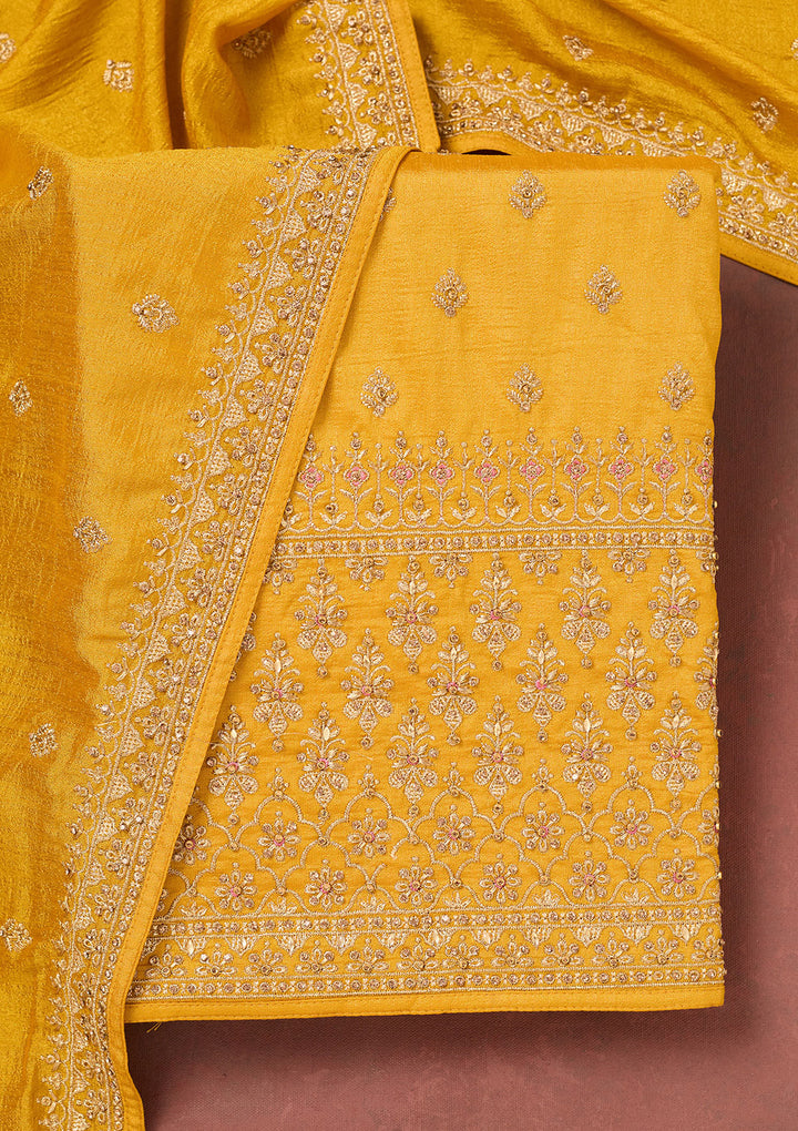 Mustard Cording Soft Raw Silk Unstitched Salwar Suit