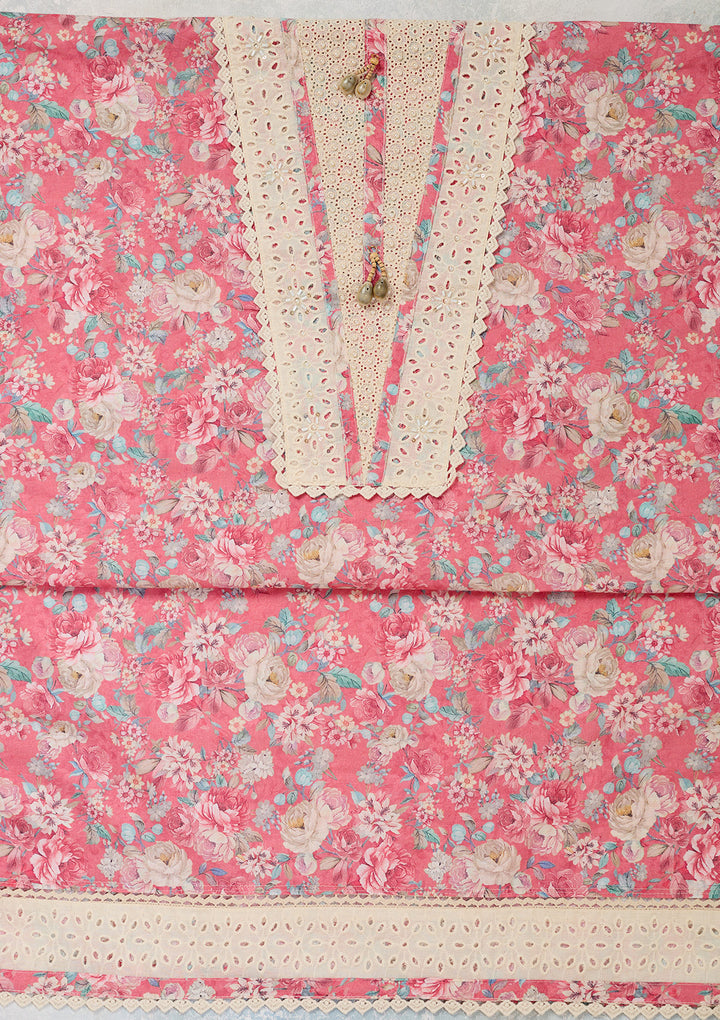 Pink Threadwork Cotton Unstitched Salwar Suit
