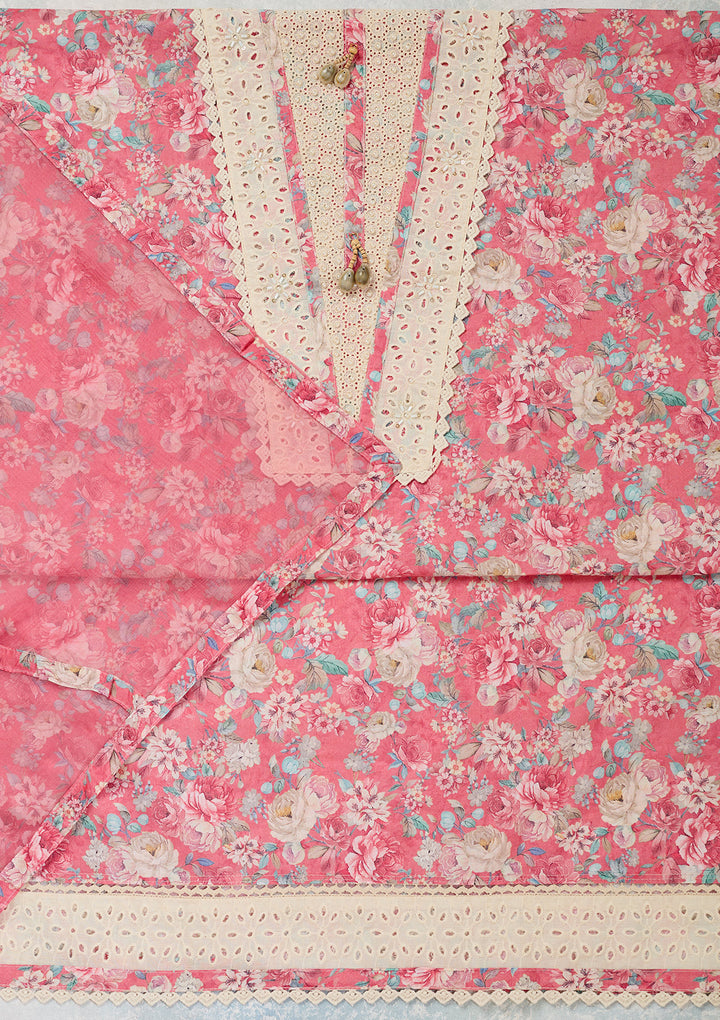Pink Threadwork Cotton Unstitched Salwar Suit