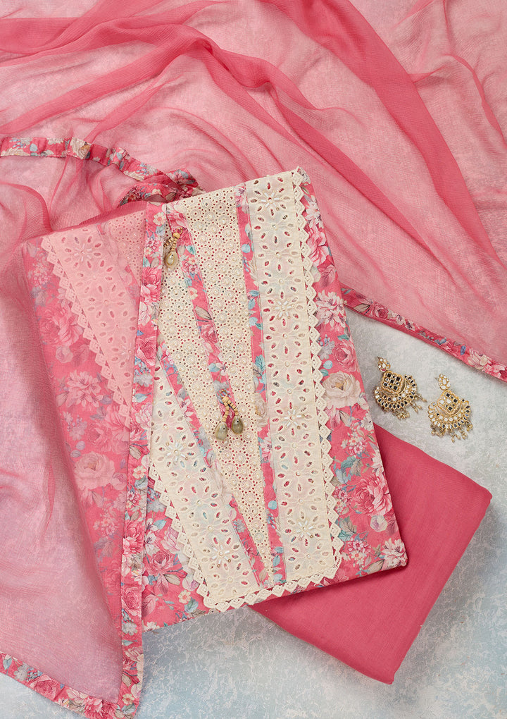 Pink Threadwork Cotton Unstitched Salwar Suit