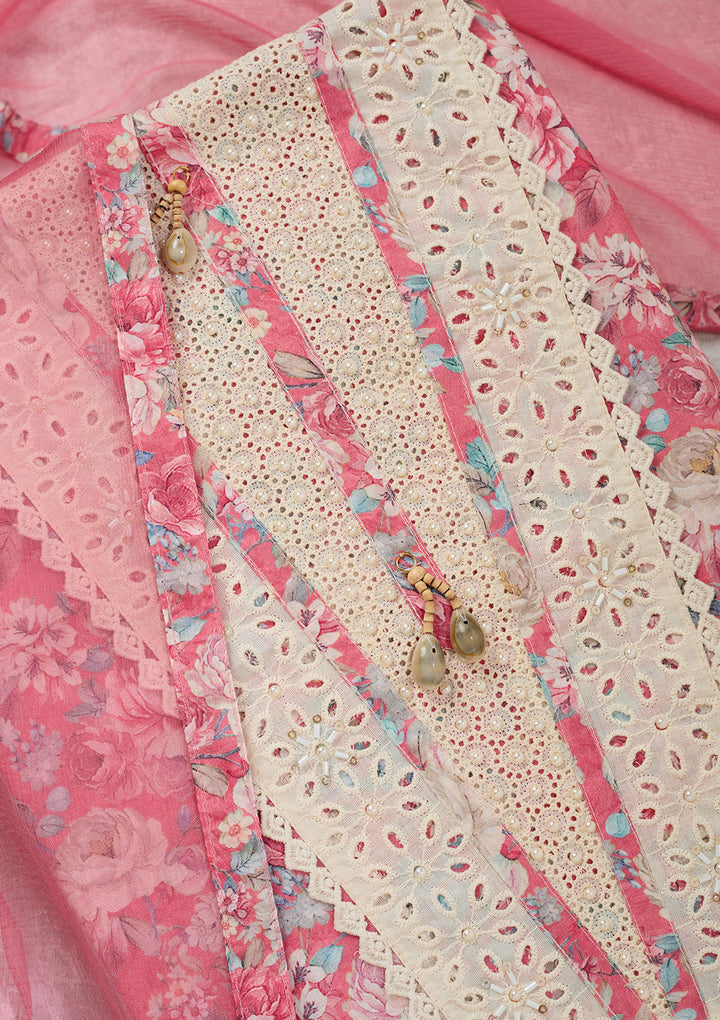 Pink Threadwork Cotton Unstitched Salwar Suit