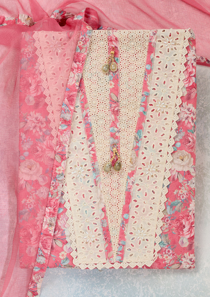 Pink Threadwork Cotton Unstitched Salwar Suit