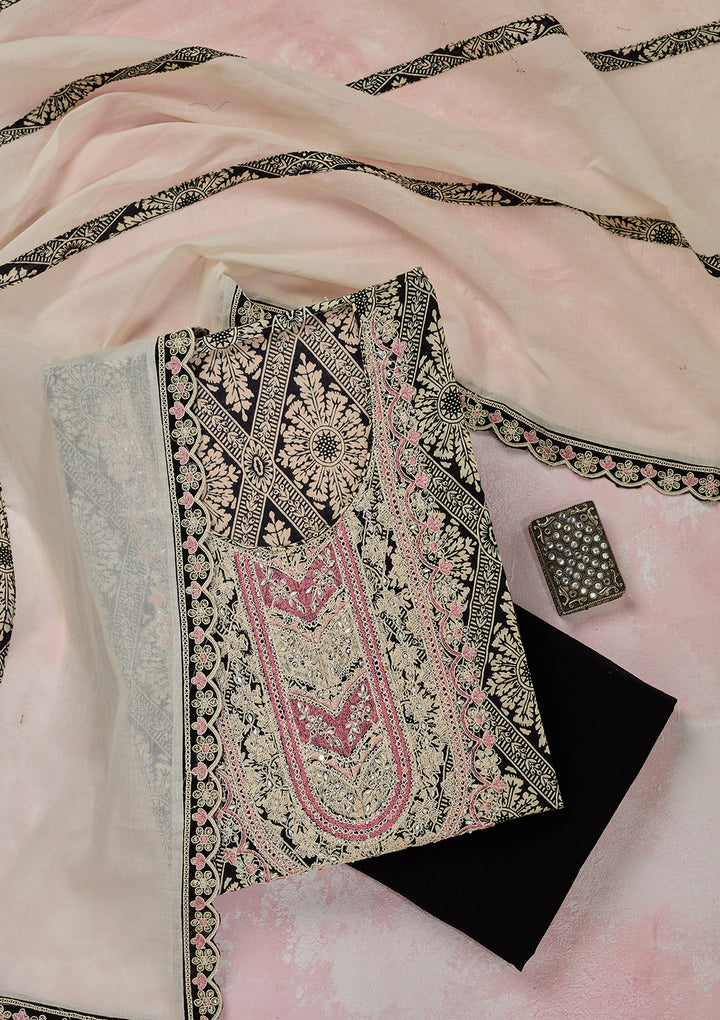 Cream Threadwork Cotton Unstitched Salwar Suit