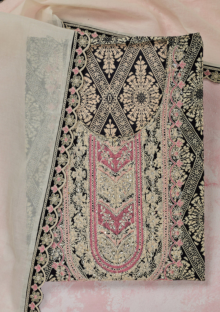 Cream Threadwork Cotton Unstitched Salwar Suit