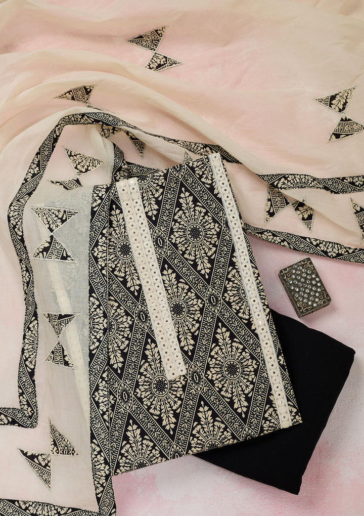 Cream Threadwork Cotton Unstitched Salwar Suit