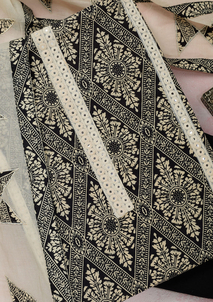 Cream Threadwork Cotton Unstitched Salwar Suit