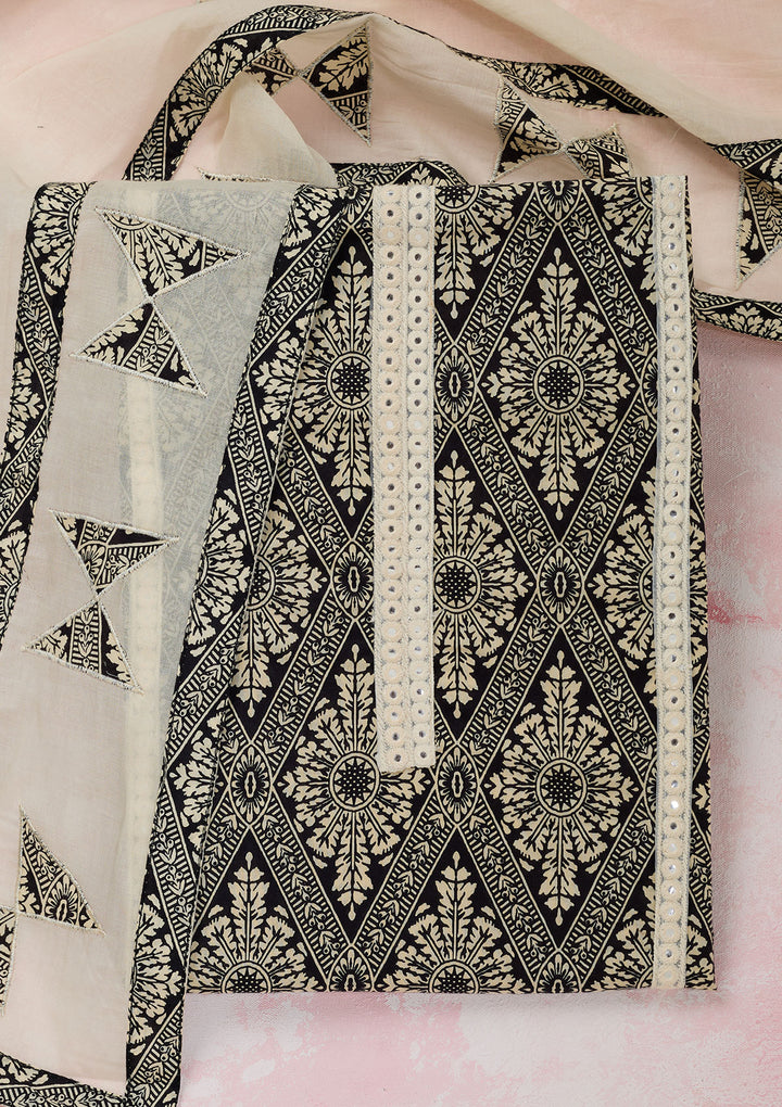 Cream Threadwork Cotton Unstitched Salwar Suit
