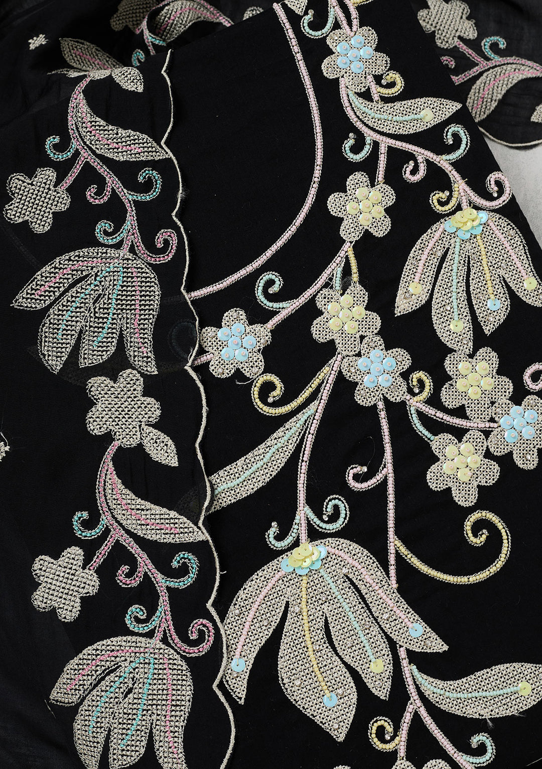 Black Threadwork Cotton Unstitched Salwar Suit