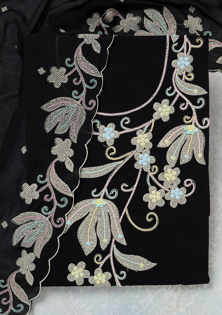 Black Threadwork Cotton Unstitched Salwar Suit