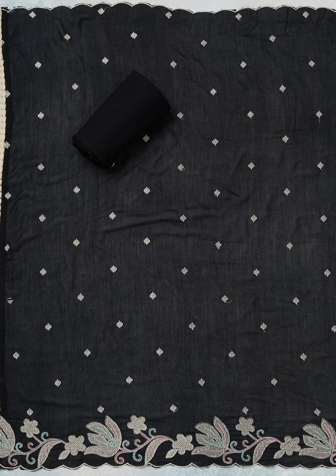 Black Threadwork Cotton Unstitched Salwar Suit