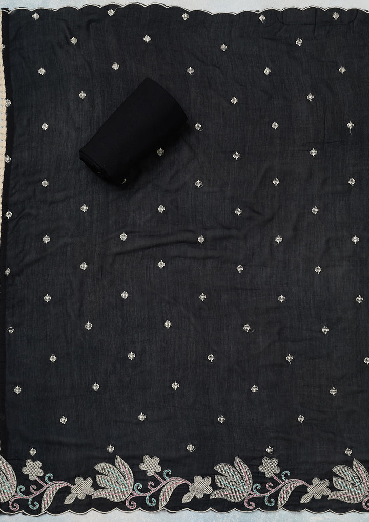 Black Threadwork Cotton Unstitched Salwar Suit