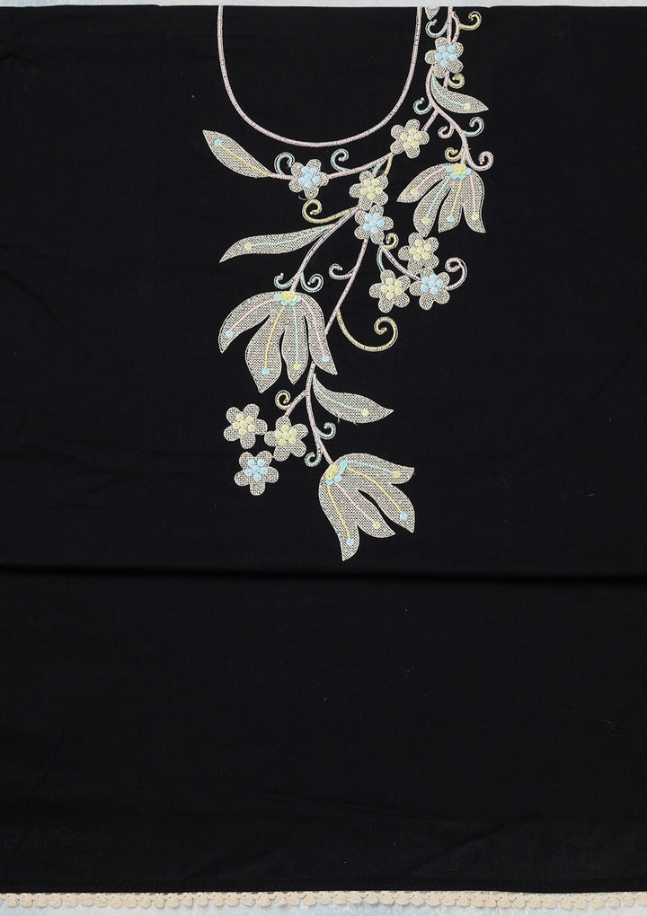 Black Threadwork Cotton Unstitched Salwar Suit