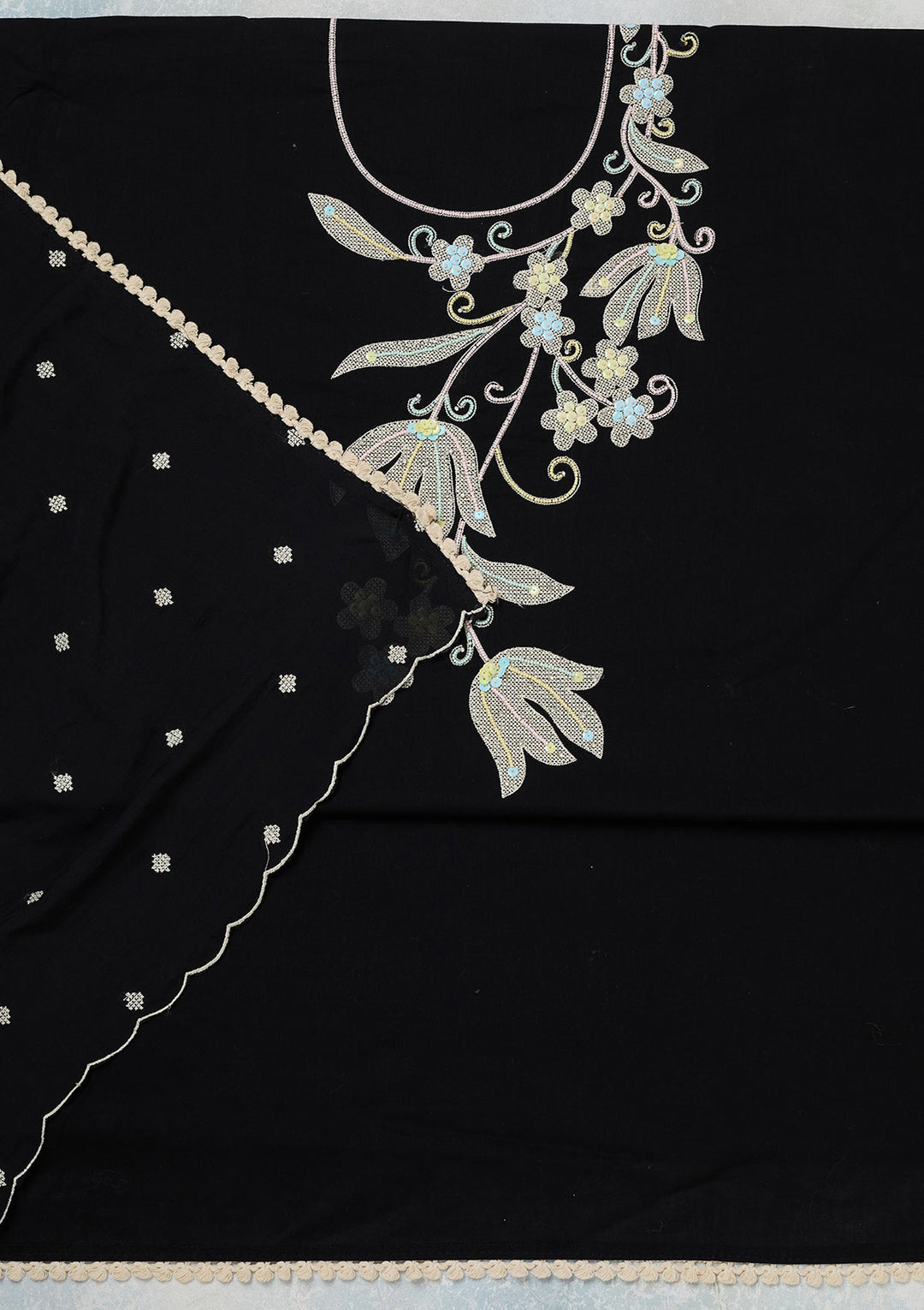 Black Threadwork Cotton Unstitched Salwar Suit