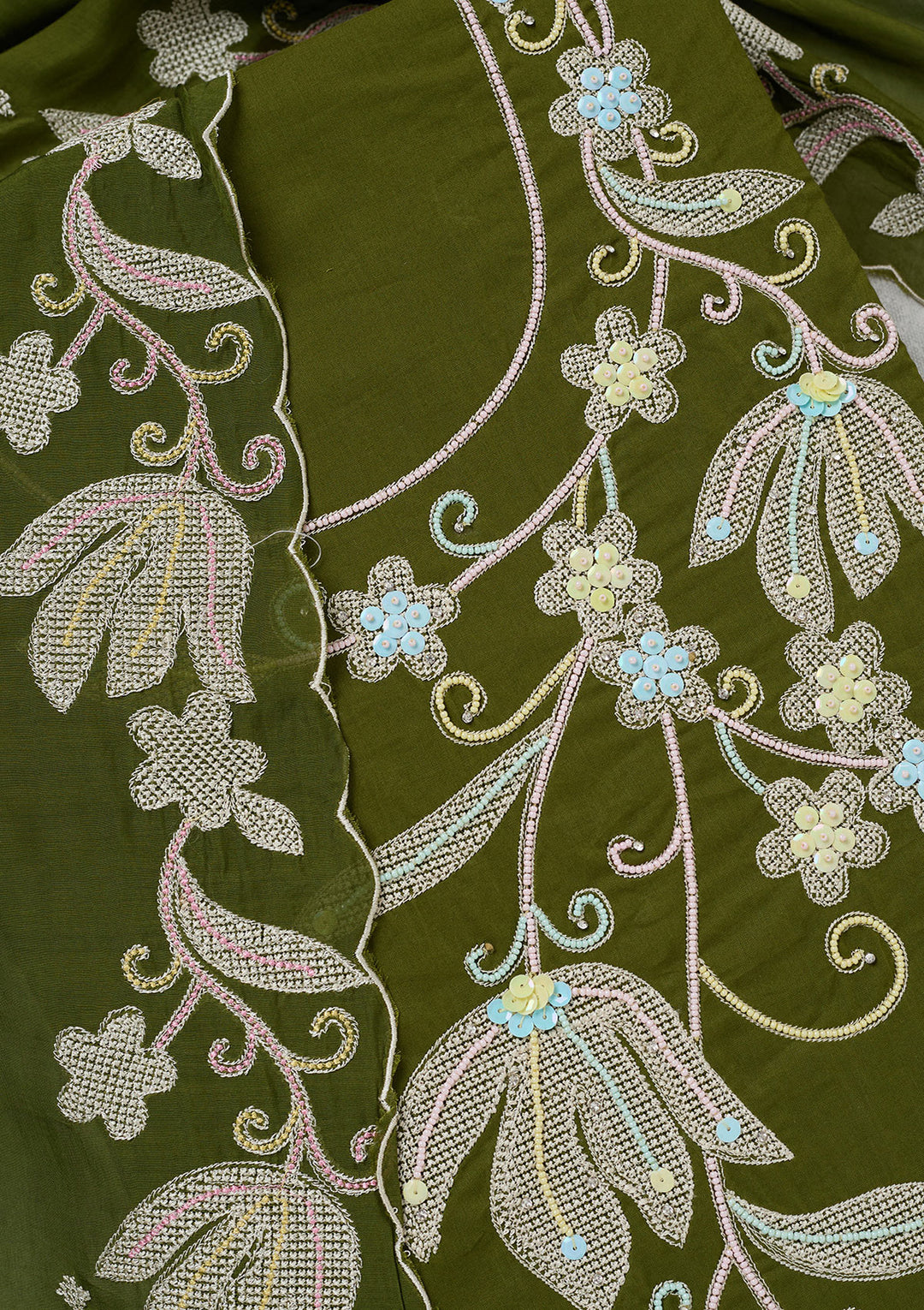 Leaf Green Threadwork Cotton Unstitched Salwar Suit