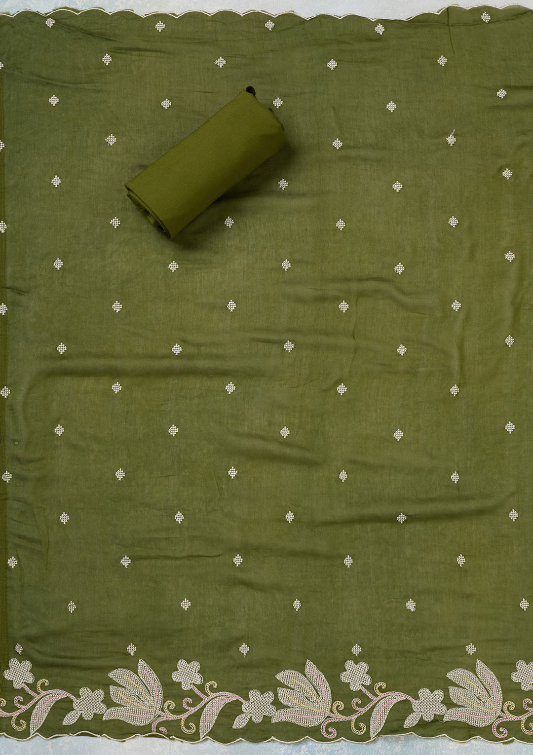 Leaf Green Threadwork Cotton Unstitched Salwar Suit