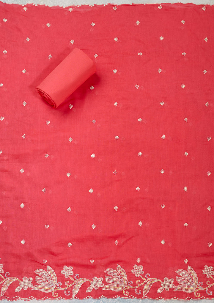 Pink Threadwork Cotton Unstitched Salwar Suit