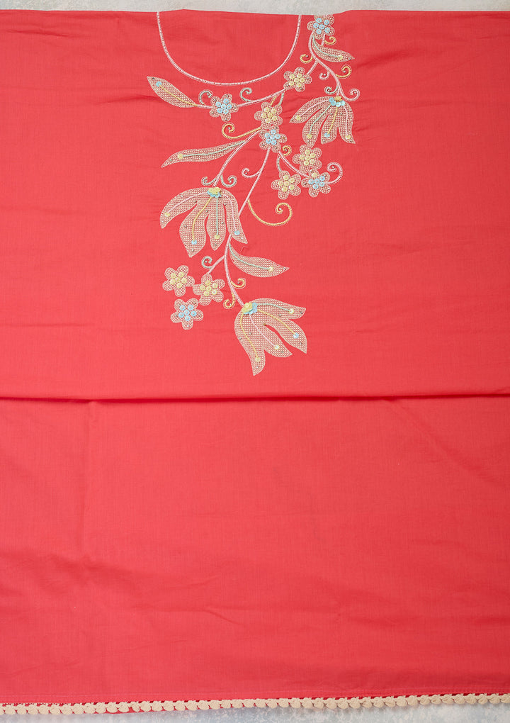 Pink Threadwork Cotton Unstitched Salwar Suit