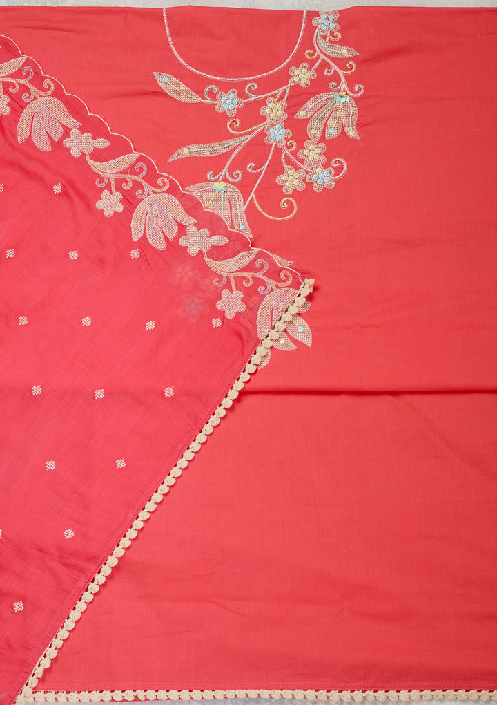 Pink Threadwork Cotton Unstitched Salwar Suit