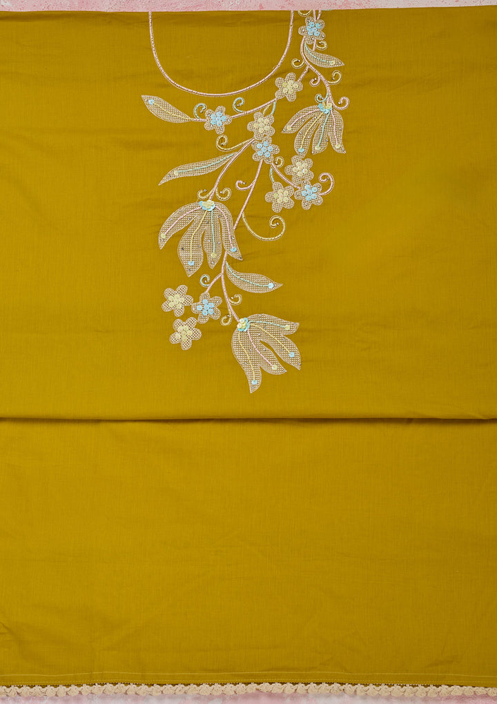 Yellow Threadwork Cotton Unstitched Salwar Suit