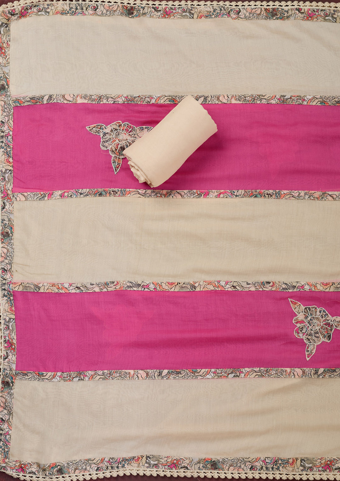 Cream Threadwork Cotton Unstitched Salwar Suit