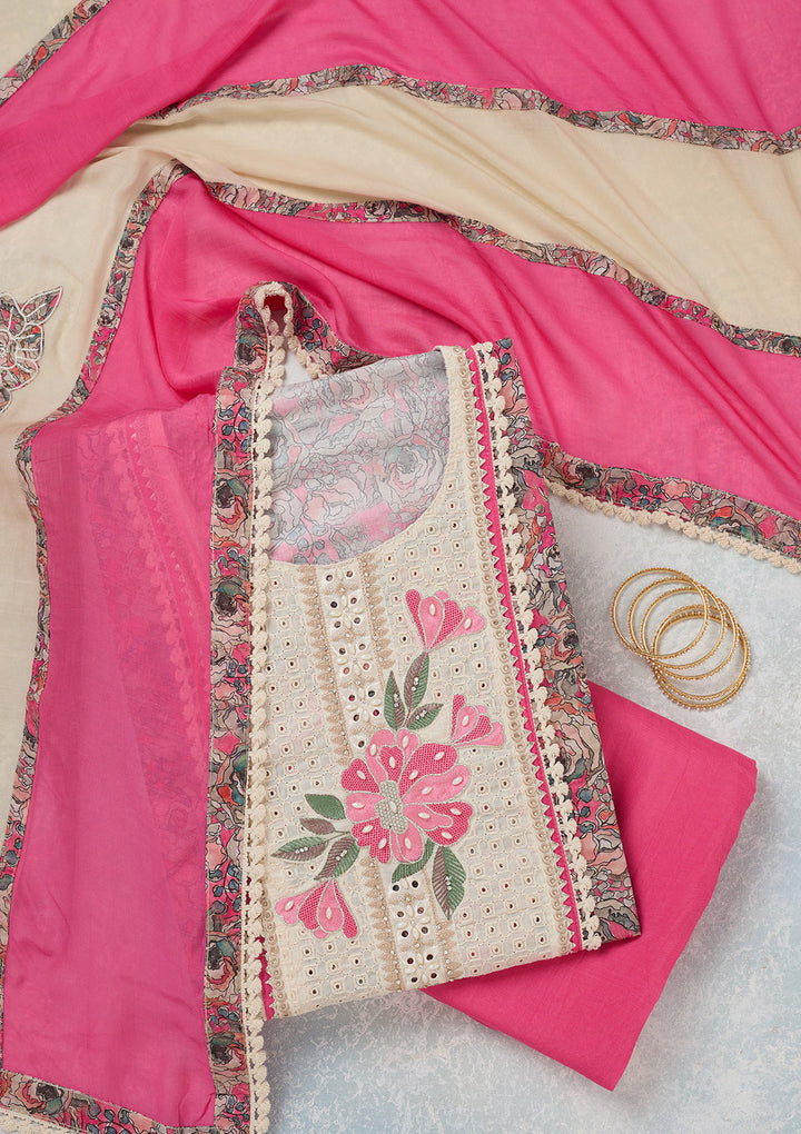 Pink Threadwork Cotton Unstitched Salwar Suit