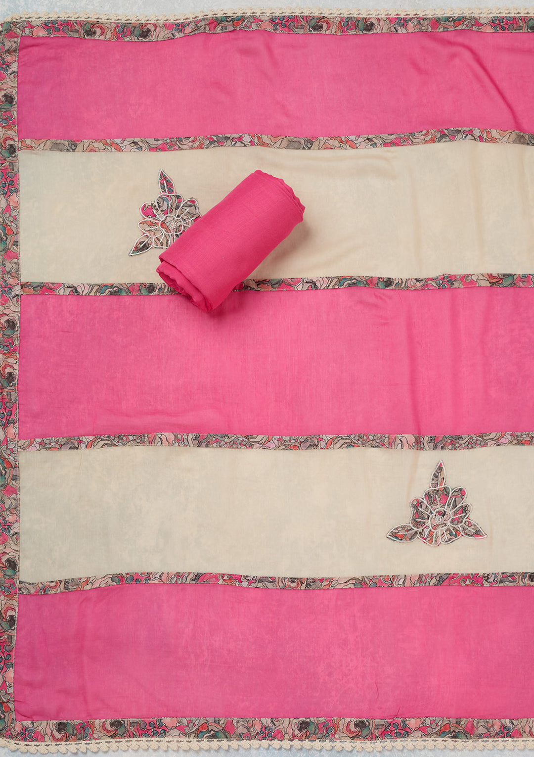 Pink Threadwork Cotton Unstitched Salwar Suit