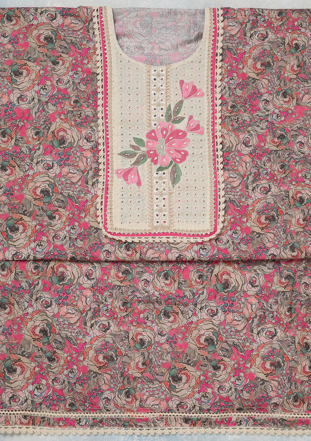 Pink Threadwork Cotton Unstitched Salwar Suit