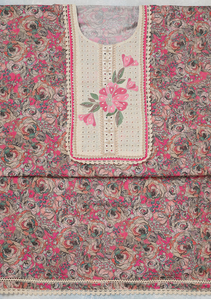 Pink Threadwork Cotton Unstitched Salwar Suit