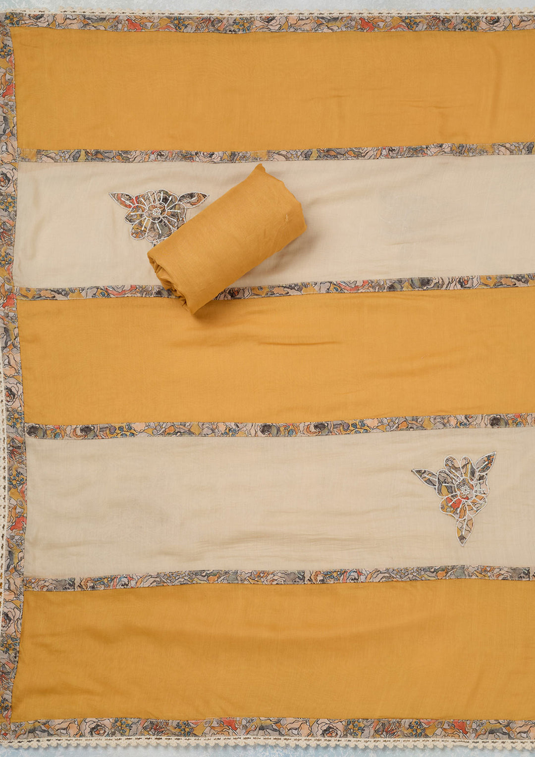 Yellow Threadwork Cotton Unstitched Salwar Suit