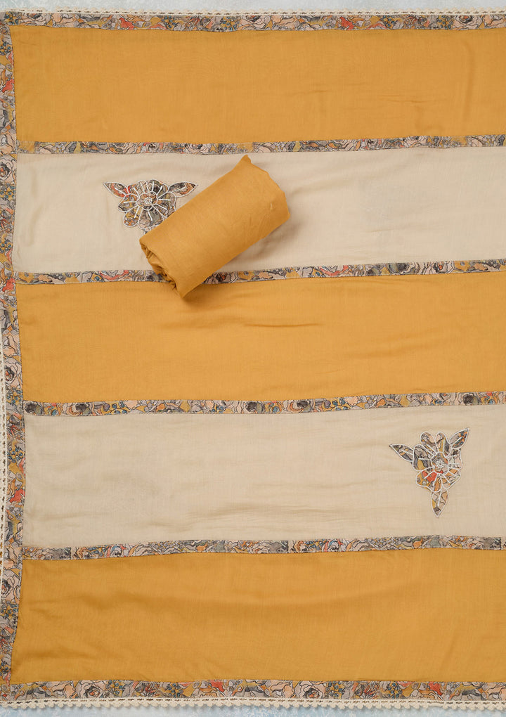 Yellow Threadwork Cotton Unstitched Salwar Suit