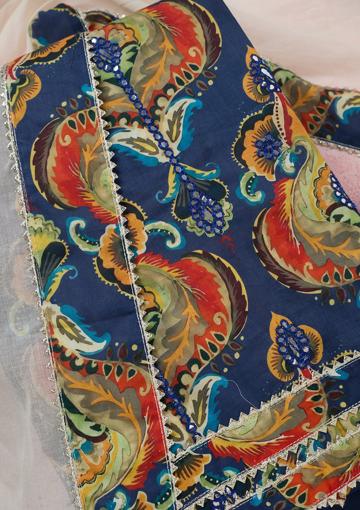 Peacock Blue Threadwork Cotton Unstitched Salwar Suit