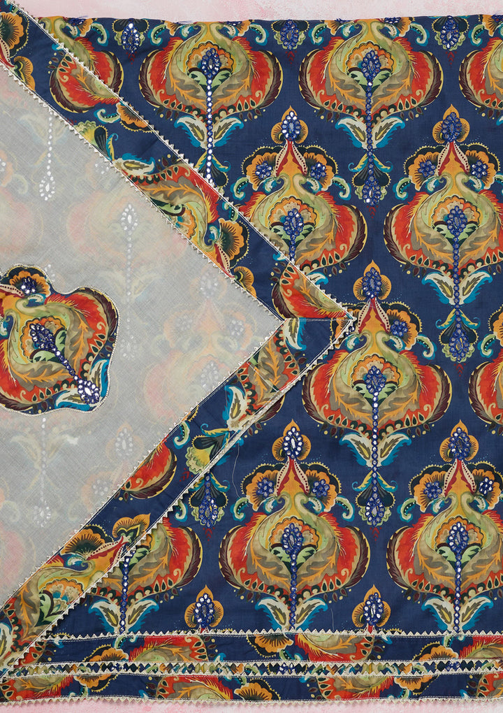 Peacock Blue Threadwork Cotton Unstitched Salwar Suit
