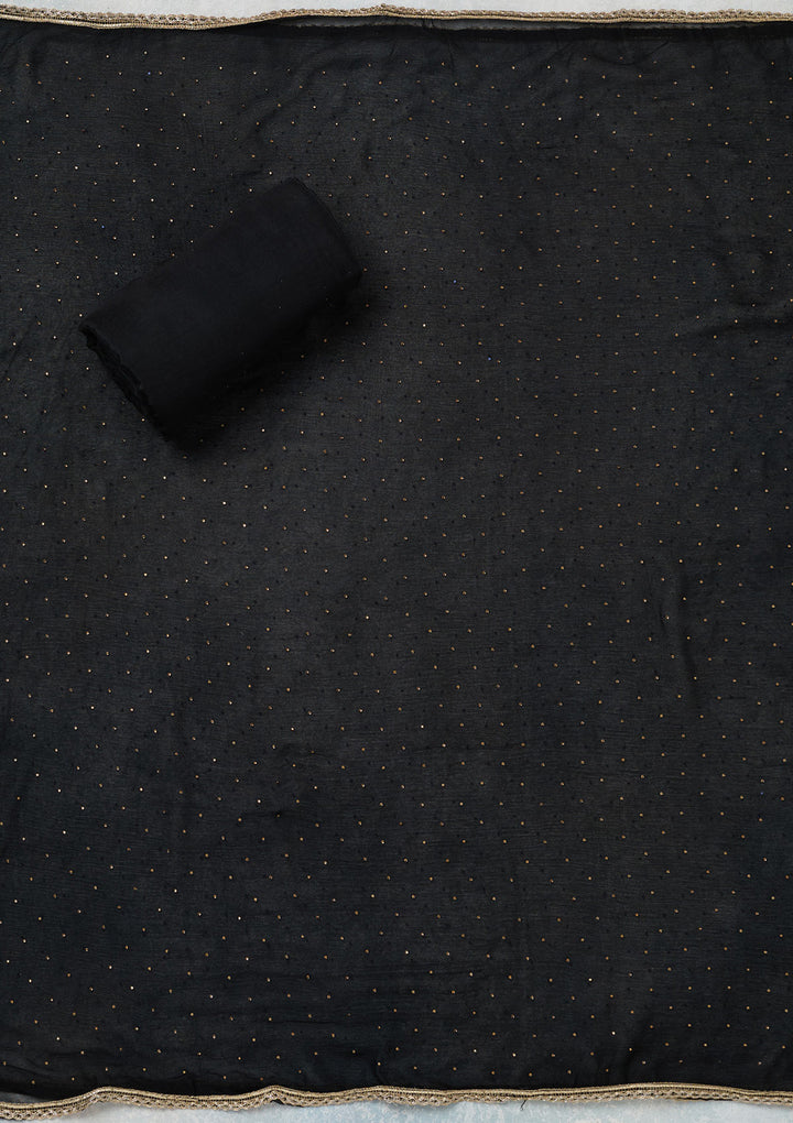 Black Threadwork Semi Crepe Unstitched Salwar Suit