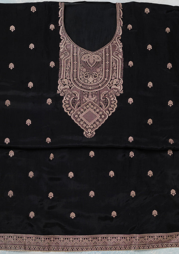 Black Threadwork Semi Crepe Unstitched Salwar Suit