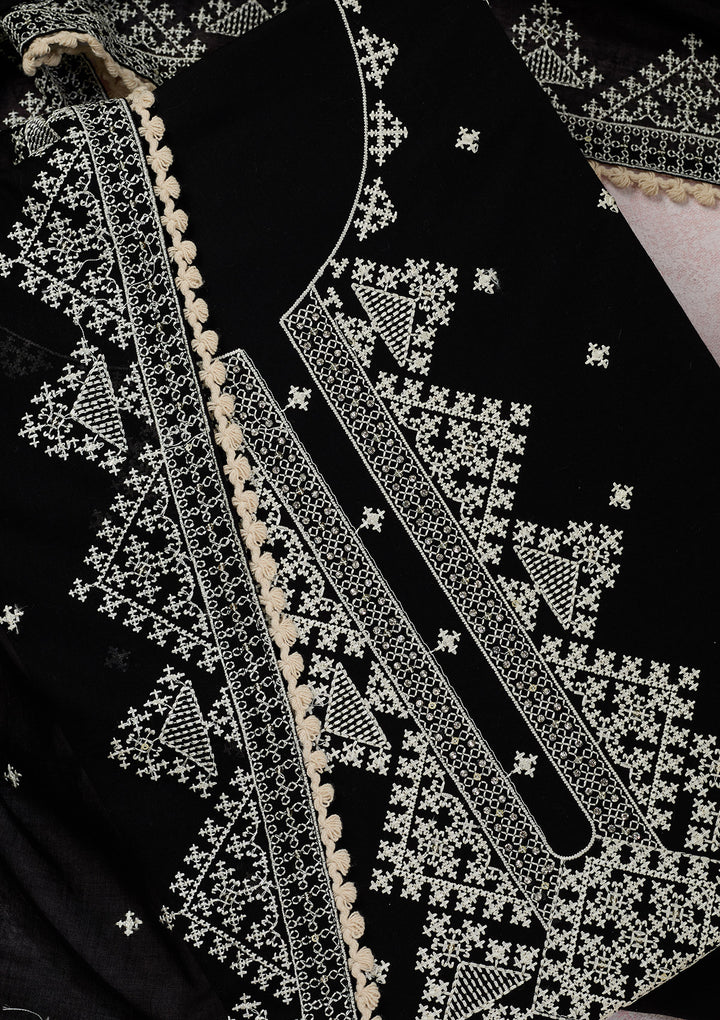 Black Threadwork Semi Crepe Unstitched Salwar Suit
