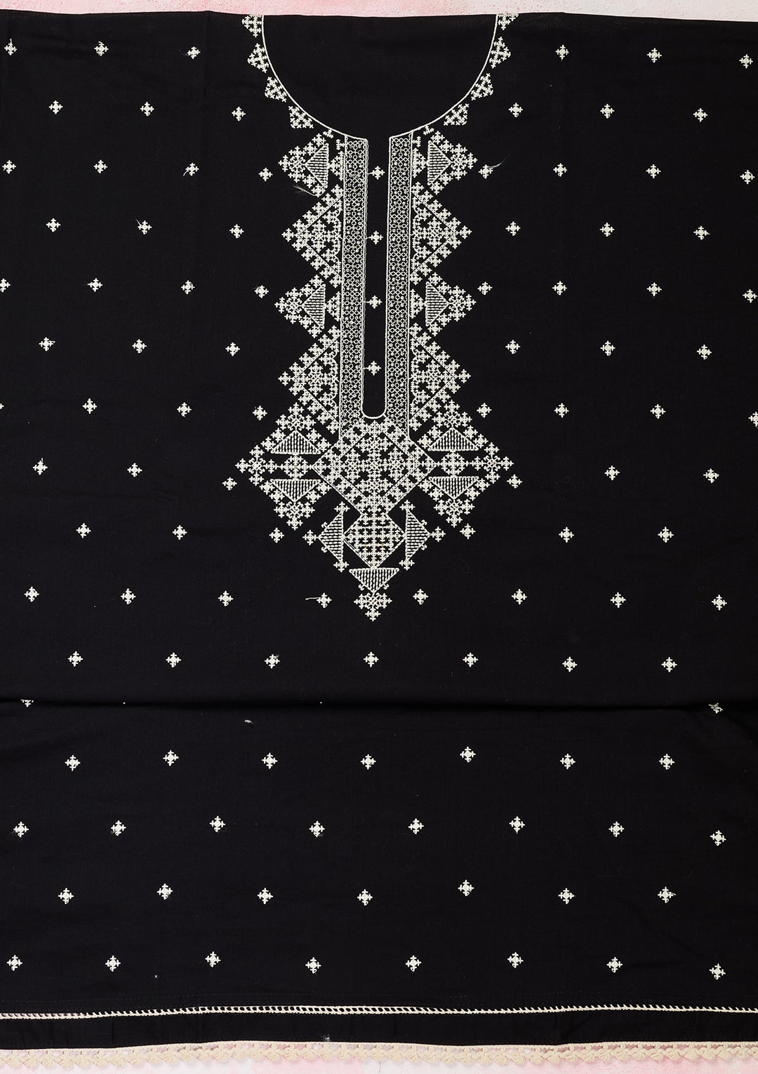 Black Threadwork Semi Crepe Unstitched Salwar Suit