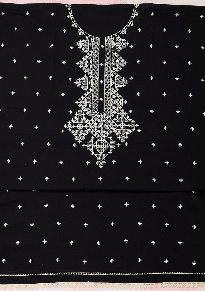 Black Threadwork Semi Crepe Unstitched Salwar Suit