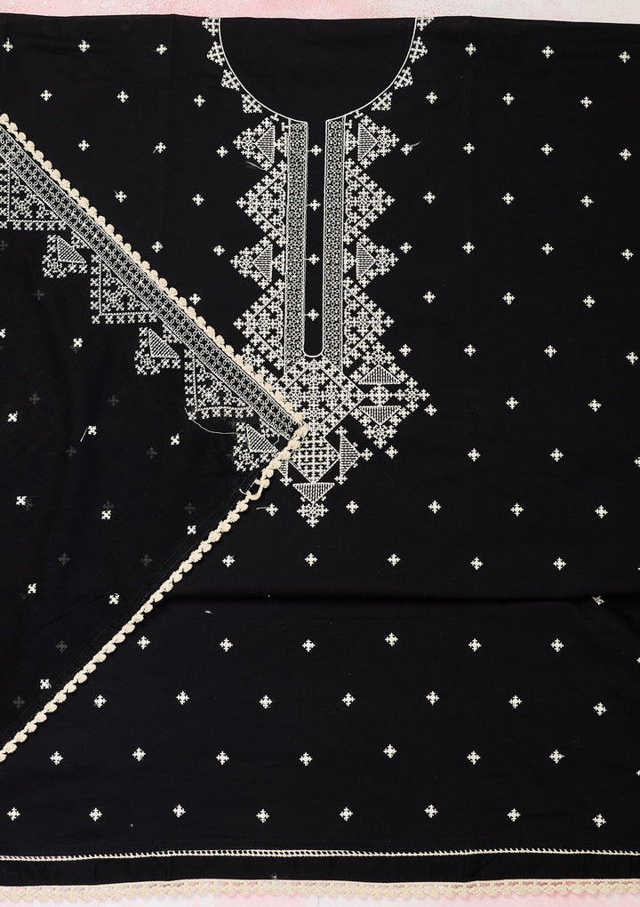 Black Threadwork Semi Crepe Unstitched Salwar Suit