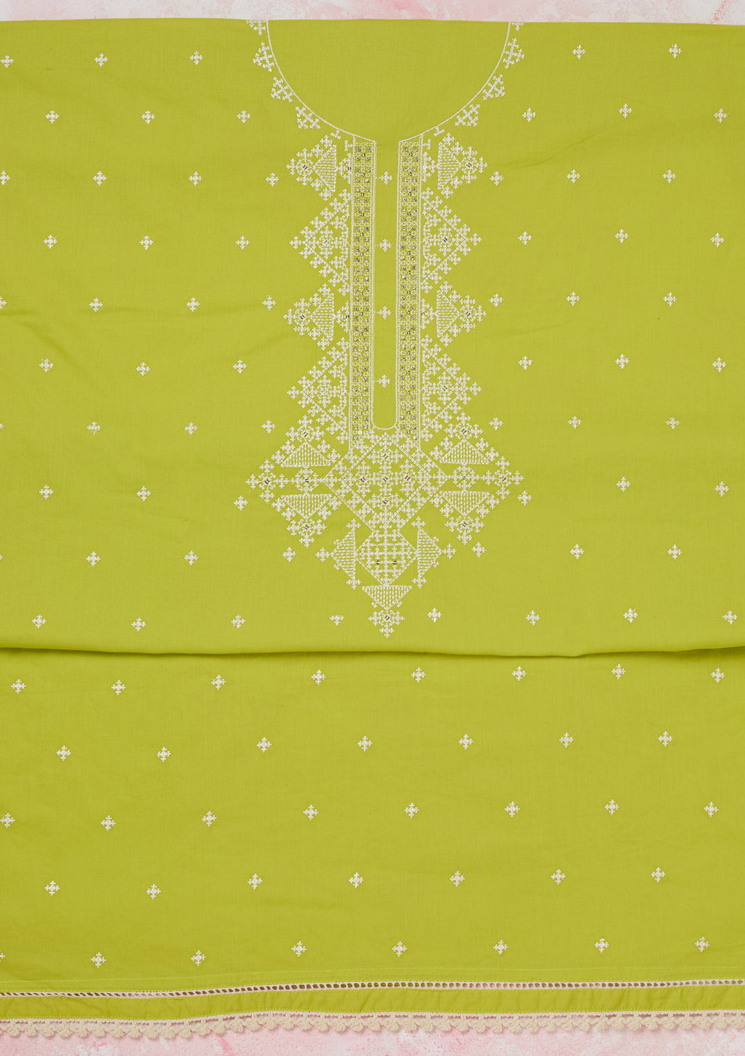 Lime Green Threadwork Semi Crepe Unstitched Salwar Suit