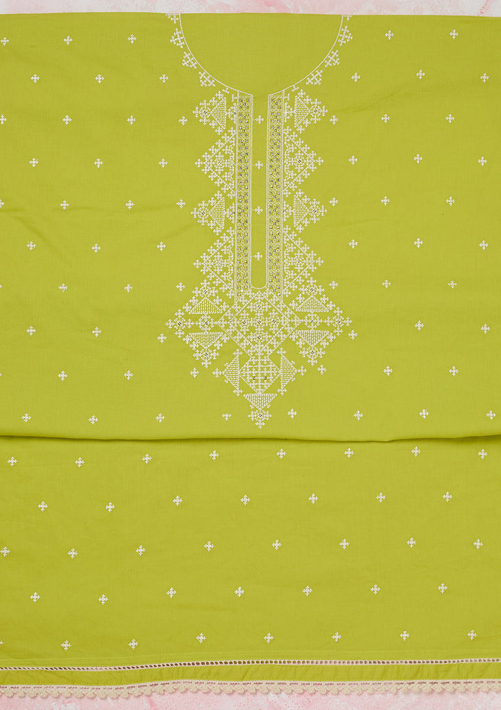 Lime Green Threadwork Semi Crepe Unstitched Salwar Suit