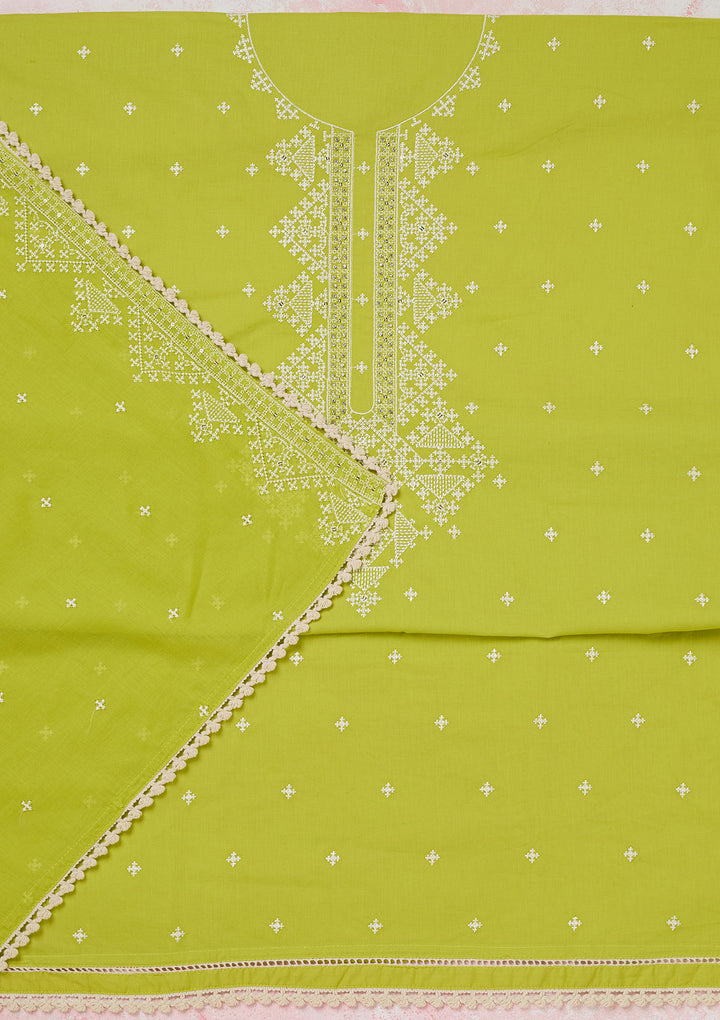 Lime Green Threadwork Semi Crepe Unstitched Salwar Suit