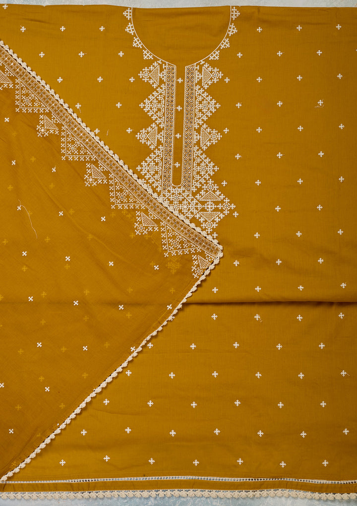 Mustard Threadwork Semi Crepe Unstitched Salwar Suit