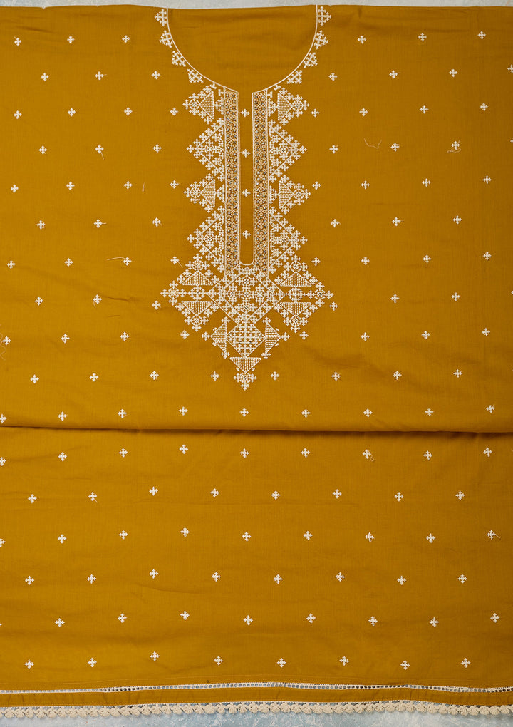 Mustard Threadwork Semi Crepe Unstitched Salwar Suit