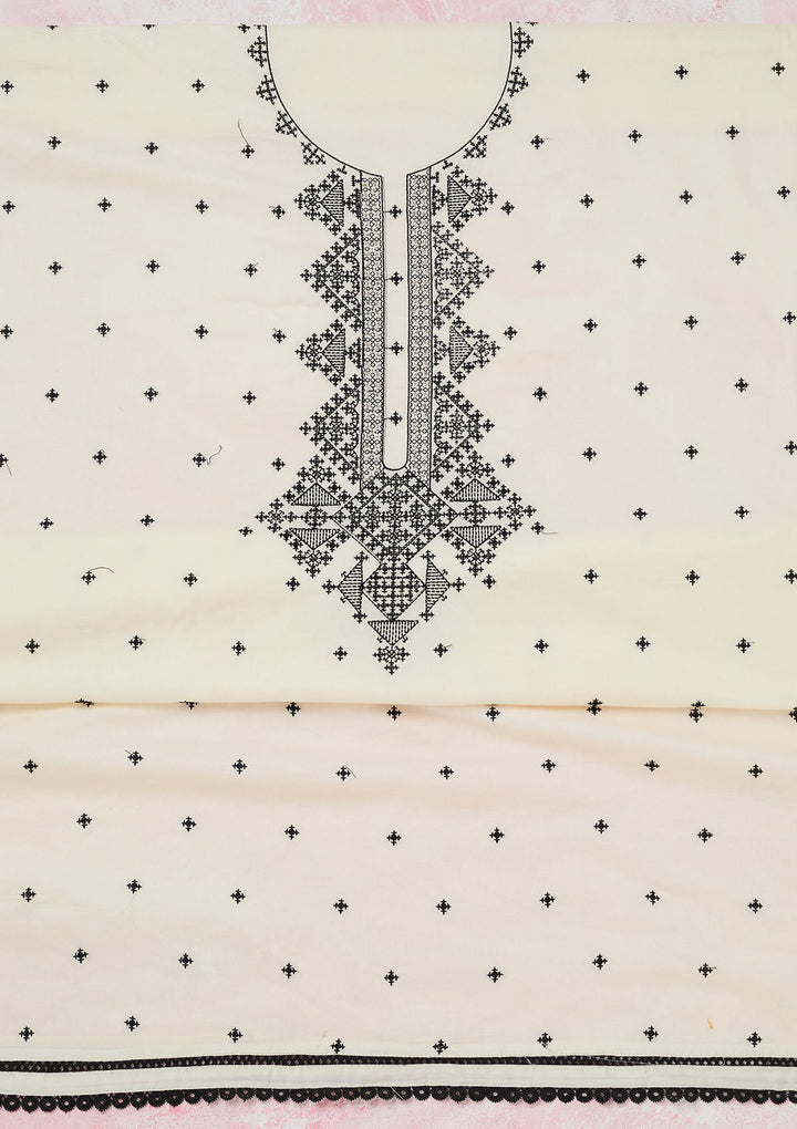 Off White Threadwork Semi Crepe Unstitched Salwar Suit
