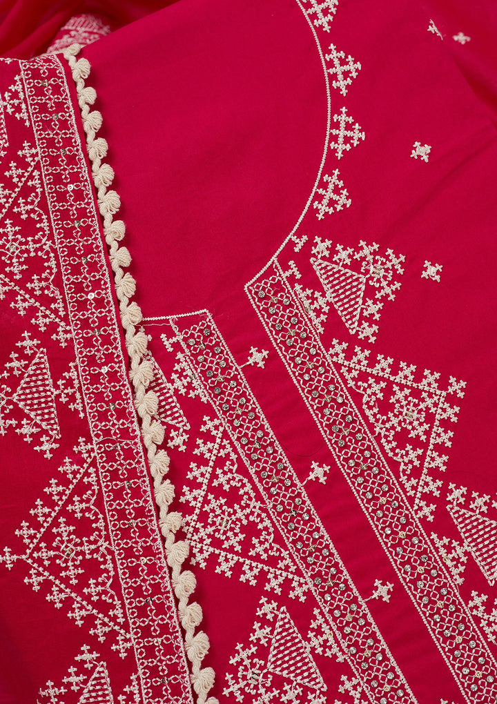 Rani Pink Threadwork Semi Crepe Unstitched Salwar Suit