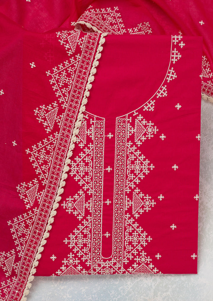 Rani Pink Threadwork Semi Crepe Unstitched Salwar Suit
