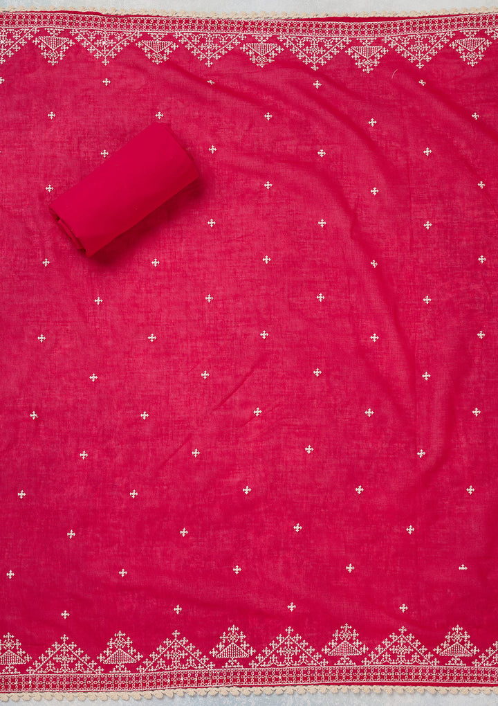 Rani Pink Threadwork Semi Crepe Unstitched Salwar Suit