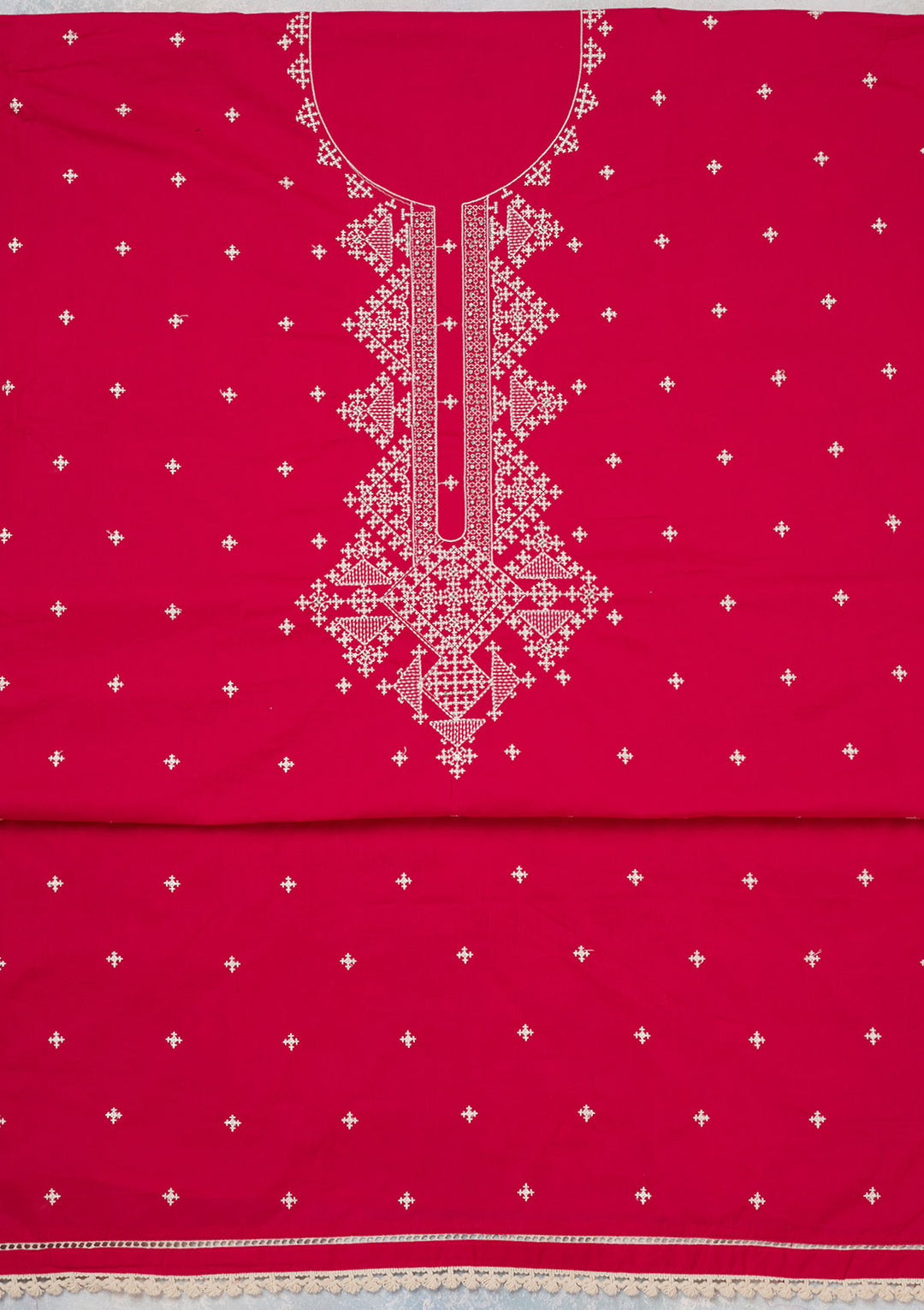 Rani Pink Threadwork Semi Crepe Unstitched Salwar Suit