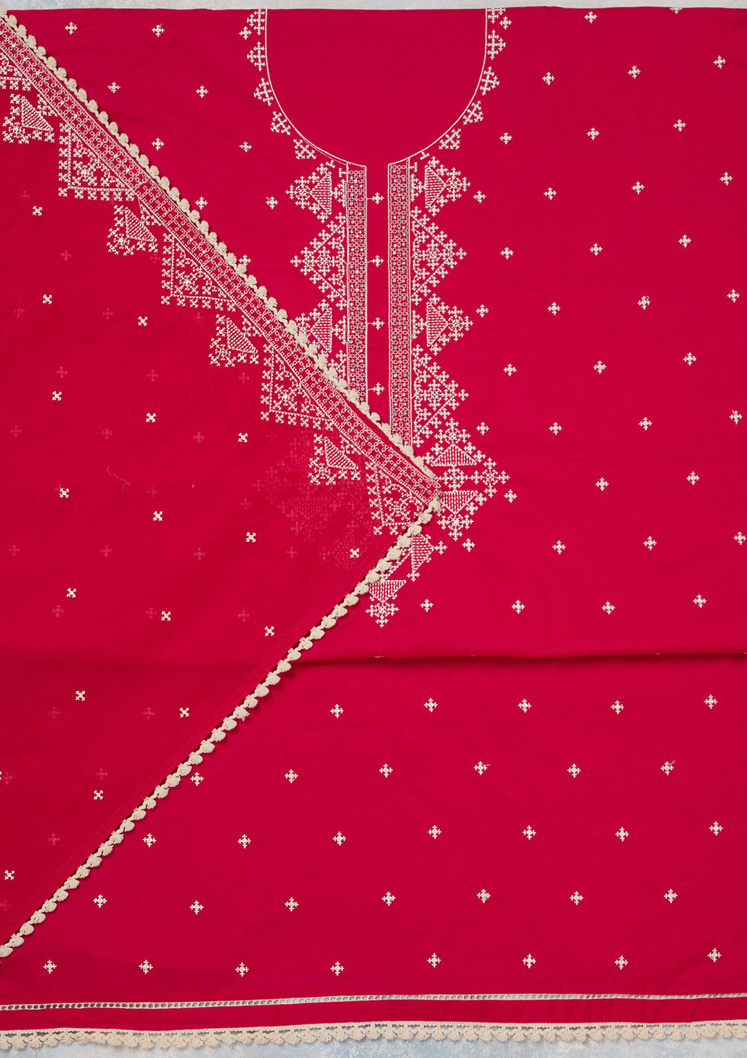 Rani Pink Threadwork Semi Crepe Unstitched Salwar Suit