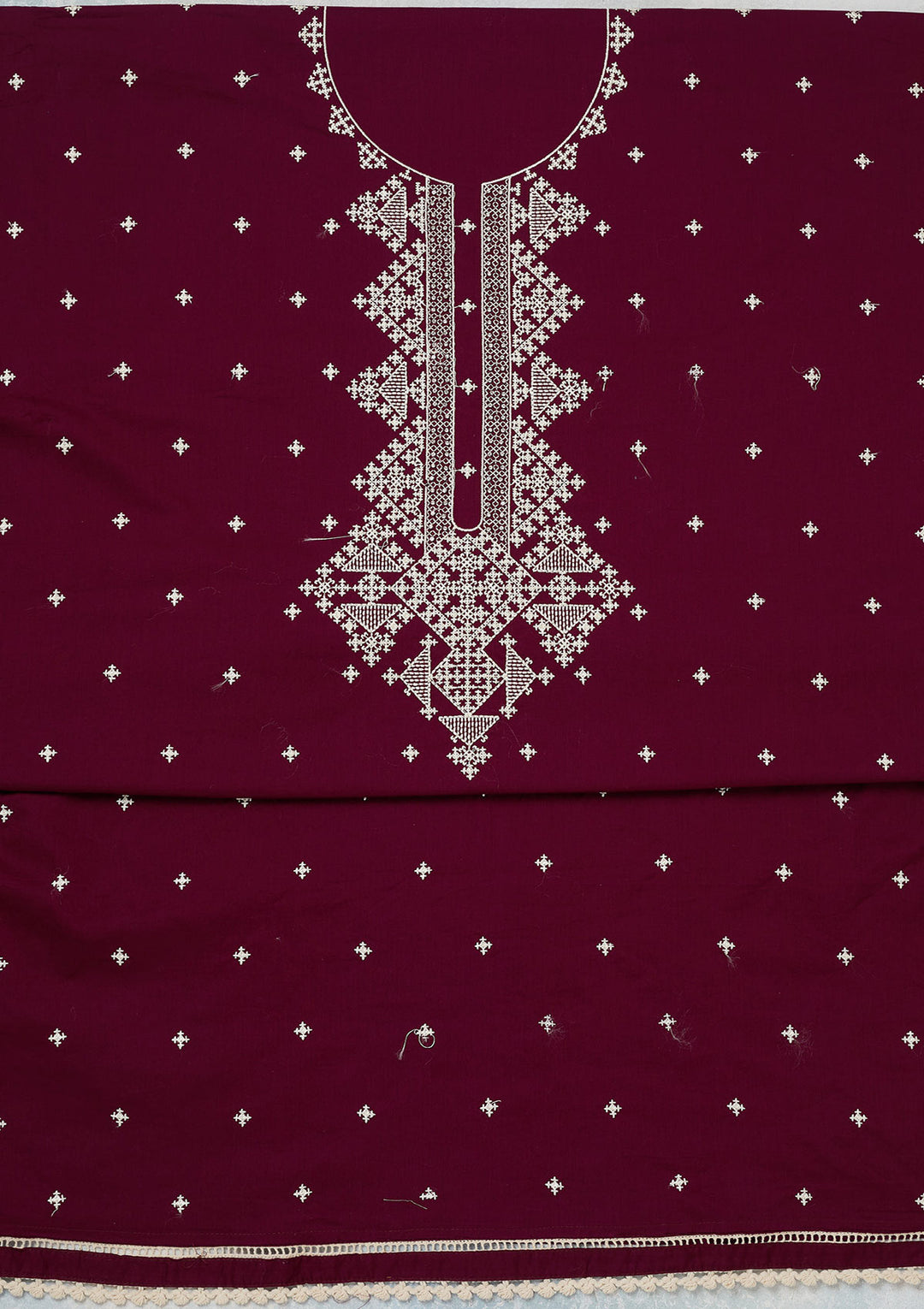 Wine Threadwork Semi Crepe Unstitched Salwar Suit